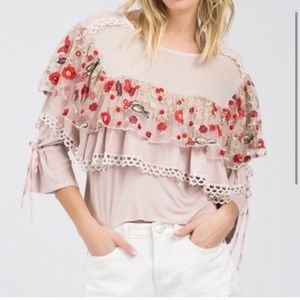 New! Sale 🔥 Boho luxury floral ruffled layered Crochet Blouse Top